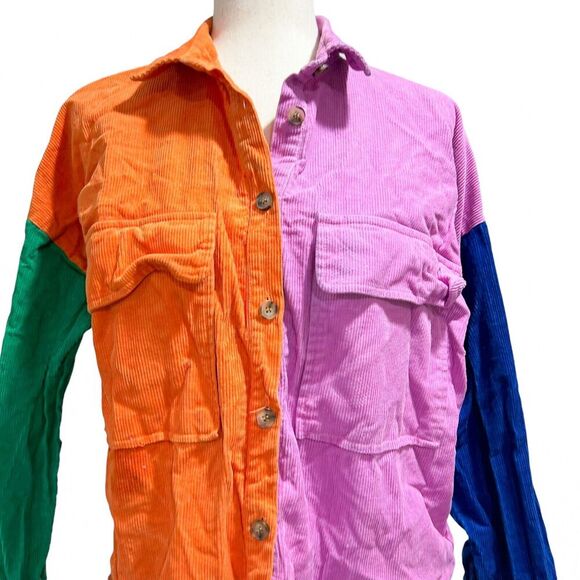 Vici XS Extra Small Women's Color-block Corduroy Shacket‎ Multicolor Shirt Boho - Picture 10 of 10